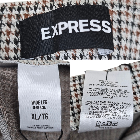 Express Womens Tan Black Houndstooth Print High Rise Wide Leg Pants Size XL NWT - Picture 6 of 7